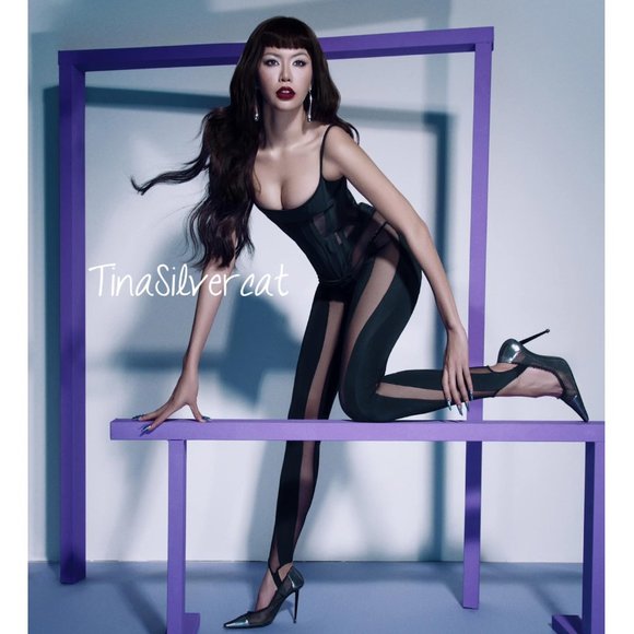 Mugler X H&M Mesh-paneled Stirrup Leggings Black NWT - Picture 8 of 16